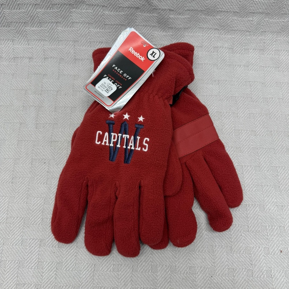 Washington‎ Capitals Gloves Mens XL Red NHL Hockey Reebok Fleece Winter Logo